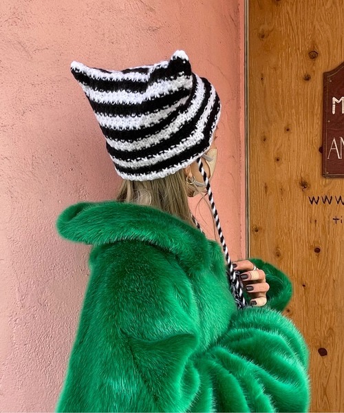 HIKA（ヒカ）の「【HIKA】猫耳ボンボンワッチCAP（ニットキャップ