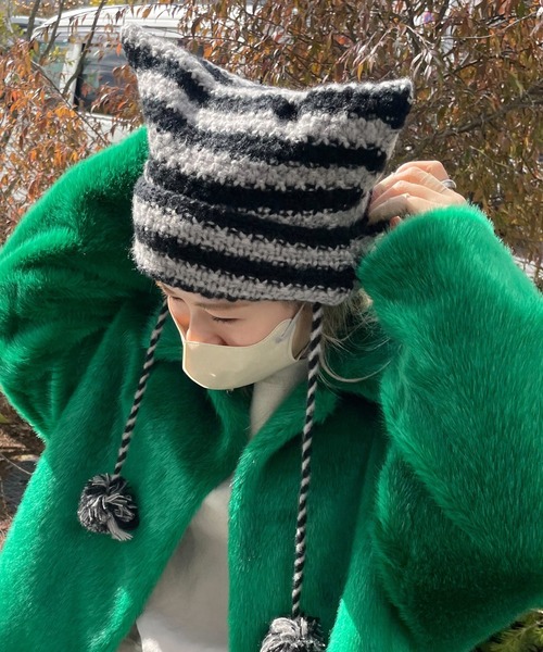 セール】【HIKA】猫耳ボンボンワッチCAP（ニットキャップ