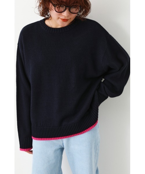 RODEO CROWNS WIDE BOWL（ロデオクラウンズワイドボウル）の「ポイントカラーニットトップス（ニット/セーター・レディース・グリーン/アイボリー/ネイビー・FREE）」の3枚目の写真