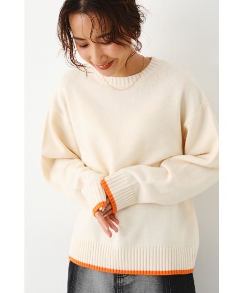 RODEO CROWNS WIDE BOWL（ロデオクラウンズワイドボウル）の「ポイントカラーニットトップス（ニット/セーター・レディース・グリーン/アイボリー/ネイビー・FREE）」の2枚目の写真