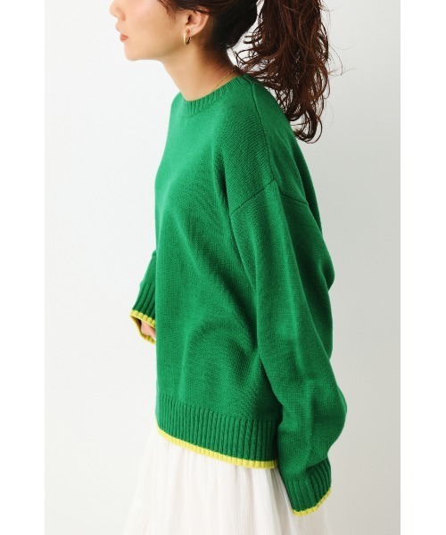 RODEO CROWNS WIDE BOWL（ロデオクラウンズワイドボウル）の「ポイントカラーニットトップス（ニット/セーター・レディース・グリーン/アイボリー/ネイビー・FREE）」の5枚目の写真