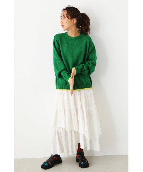 RODEO CROWNS WIDE BOWL（ロデオクラウンズワイドボウル）の「ポイントカラーニットトップス（ニット/セーター・レディース・グリーン/アイボリー/ネイビー・FREE）」の11枚目の写真
