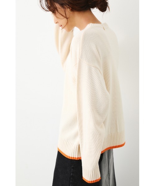 RODEO CROWNS WIDE BOWL（ロデオクラウンズワイドボウル）の「ポイントカラーニットトップス（ニット/セーター・レディース・グリーン/アイボリー/ネイビー・FREE）」の8枚目の写真