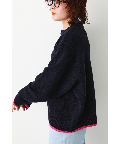 RODEO CROWNS WIDE BOWL（ロデオクラウンズワイドボウル）の「ポイントカラーニットトップス（ニット/セーター・レディース・グリーン/アイボリー/ネイビー・FREE）」の4枚目の写真