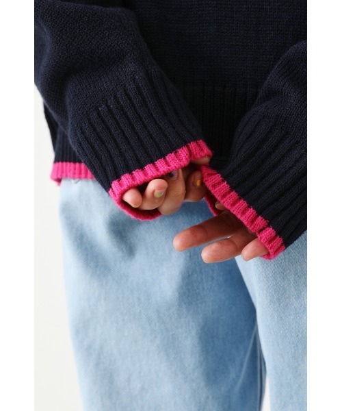 RODEO CROWNS WIDE BOWL（ロデオクラウンズワイドボウル）の「ポイントカラーニットトップス（ニット/セーター・レディース・グリーン/アイボリー/ネイビー・FREE）」の9枚目の写真