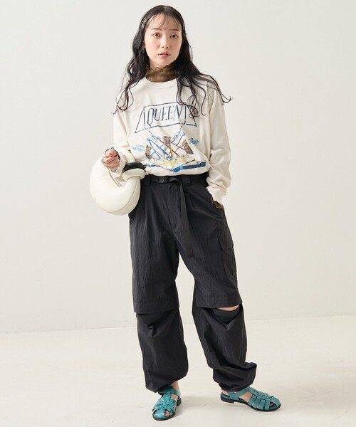 FREAK'S STORE（フリークスストア）の「ベルト付きナイロンパンツ（カーゴパンツ・レディース・ブラック/ベージュ/オフホワイト/オリーブ・ﾌﾘ-）」の10枚目の写真