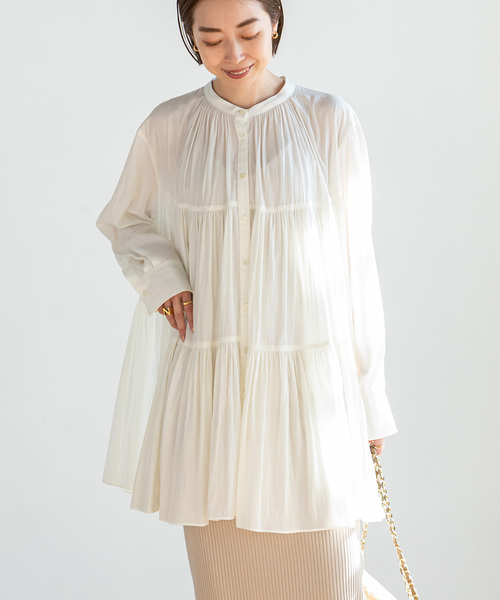 ギャザーティアードロングブラウス（シャツ/ブラウス）｜NOBLE