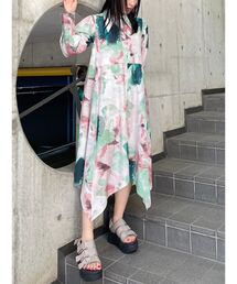 【WEB限定】ニュアンスプリントシャツワンピース