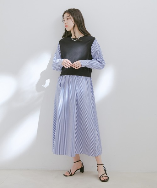 更にお値下げ‼️ 慈雨　 ドッキングベストワンピース VIS（ビス）の「ドッキングベストストライプシャツワンピース