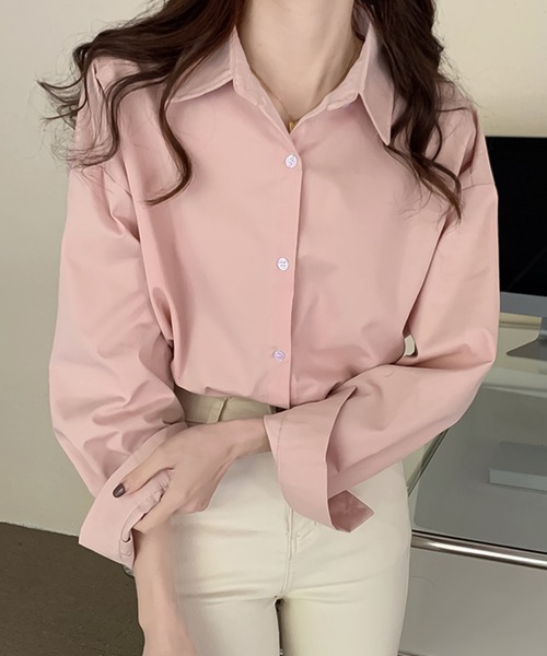 Girly Doll(ガーリードール)の「カラバリオーバーサイズシャツ(シャツ/ブラウス・レディース・ホワイト/ライトブルー/ブラウン/パープル/ベージュ/グリーン/ピンク/イエロー/オレンジ/ブルーパープル/ブルーグレー/モカ/ダークブルー・F)」の12枚目の写真