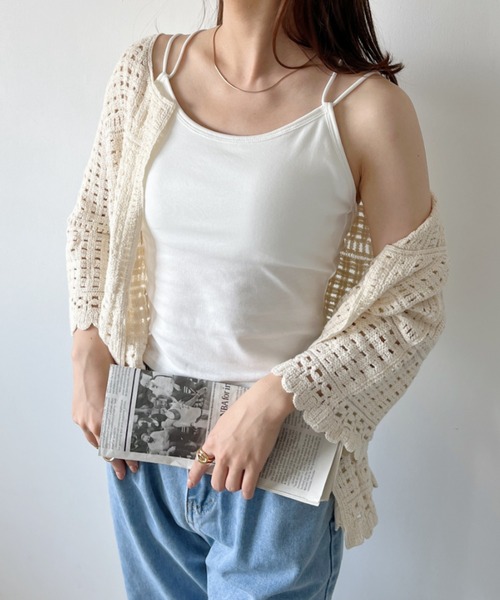 CLEA(クレア)の「カップ付き バッククロスストラップキャミインナー(キャミソール・レディース・ブラウン/グレー/ホワイト/ブラック・FREE)」の6枚目の写真