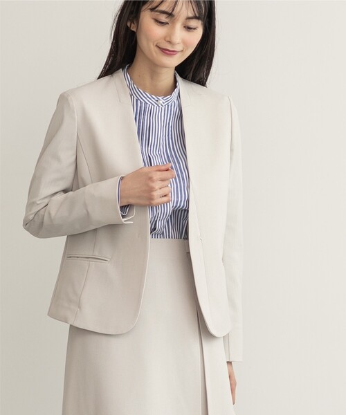 index（インデックス）の「◆セットアップ対応 リネンライクノーカラージャケット【洗える/イージーケア/アンチピリング/ストレッチ】（ノーカラージャケット・レディース・ライトグレー/ネイビー/ネイビー系5/ライトブルー・36/40/38/42）」の5枚目の写真