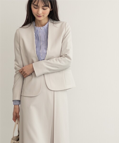 index（インデックス）の「◆セットアップ対応 リネンライクノーカラージャケット【洗える/イージーケア/アンチピリング/ストレッチ】（ノーカラージャケット・レディース・ライトグレー/ネイビー/ネイビー系5/ライトブルー・36/40/38/42）」の6枚目の写真