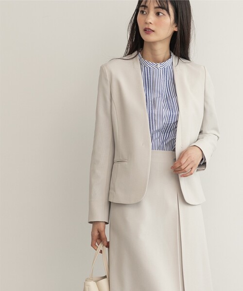 index（インデックス）の「◆セットアップ対応 リネンライクノーカラージャケット【洗える/イージーケア/アンチピリング/ストレッチ】（ノーカラージャケット・レディース・ライトグレー/ネイビー/ネイビー系5/ライトブルー・36/40/38/42）」の7枚目の写真