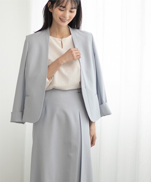 index（インデックス）の「◆セットアップ対応 リネンライクノーカラージャケット【洗える/イージーケア/アンチピリング/ストレッチ】（ノーカラージャケット・レディース・ライトグレー/ネイビー/ネイビー系5/ライトブルー・36/40/38/42）」の12枚目の写真