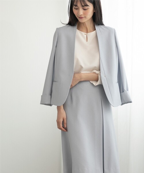 index（インデックス）の「◆セットアップ対応 リネンライクノーカラージャケット【洗える/イージーケア/アンチピリング/ストレッチ】（ノーカラージャケット・レディース・ライトグレー/ネイビー/ネイビー系5/ライトブルー・36/40/38/42）」の13枚目の写真