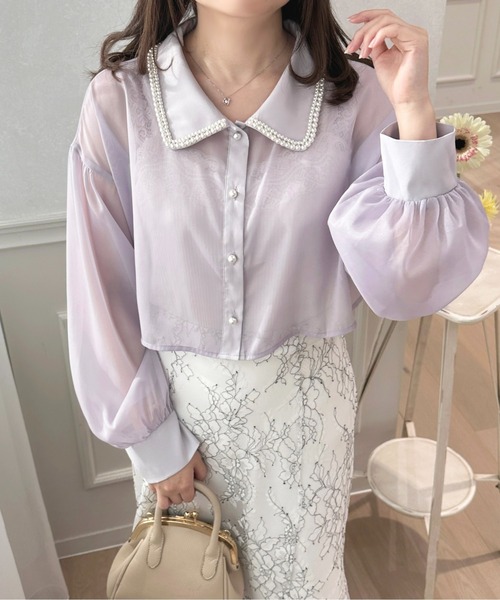 apres jour（アプレジュール）の「パールカラーシアーショートシャツ【ZOZOTOWN限定アイテム】（シャツ/ブラウス・レディース・オフホワイト/ラベンダー/グレー・X-LARGE/フリー）」の3枚目の写真