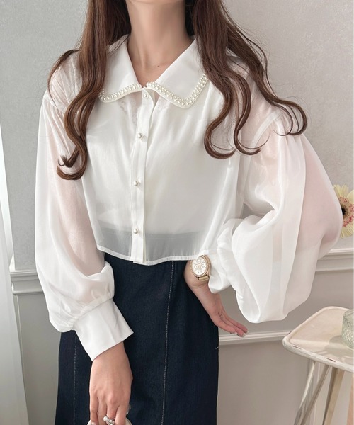 apres jour（アプレジュール）の「パールカラーシアーショートシャツ【ZOZOTOWN限定アイテム】（シャツ/ブラウス・レディース・オフホワイト/ラベンダー/グレー・X-LARGE/フリー）」の2枚目の写真