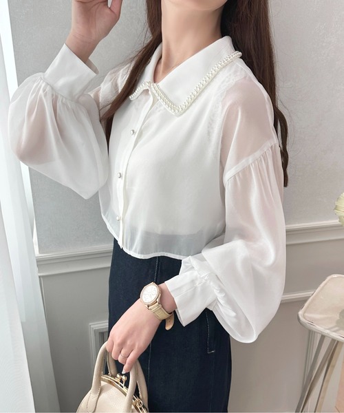 apres jour（アプレジュール）の「パールカラーシアーショートシャツ【ZOZOTOWN限定アイテム】（シャツ/ブラウス・レディース・オフホワイト/ラベンダー/グレー・X-LARGE/フリー）」の7枚目の写真