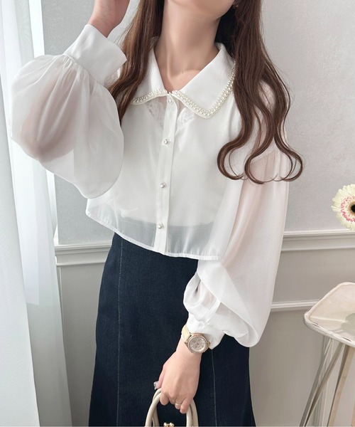 apres jour（アプレジュール）の「パールカラーシアーショートシャツ【ZOZOTOWN限定アイテム】（シャツ/ブラウス・レディース・オフホワイト/ラベンダー/グレー・X-LARGE/フリー）」の6枚目の写真