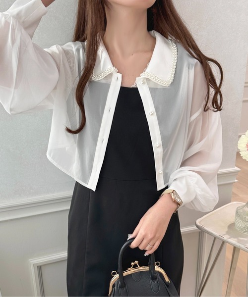 apres jour（アプレジュール）の「パールカラーシアーショートシャツ【ZOZOTOWN限定アイテム】（シャツ/ブラウス・レディース・オフホワイト/ラベンダー/グレー・X-LARGE/フリー）」の9枚目の写真