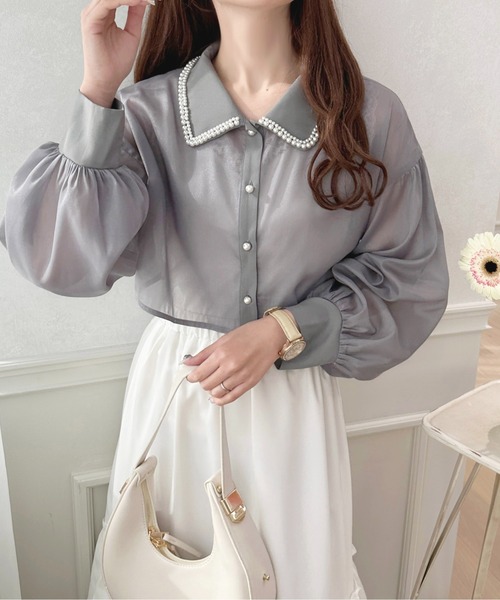 apres jour（アプレジュール）の「パールカラーシアーショートシャツ【ZOZOTOWN限定アイテム】（シャツ/ブラウス・レディース・オフホワイト/ラベンダー/グレー・X-LARGE/フリー）」の12枚目の写真