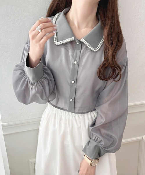 apres jour（アプレジュール）の「パールカラーシアーショートシャツ【ZOZOTOWN限定アイテム】（シャツ/ブラウス・レディース・オフホワイト/ラベンダー/グレー・X-LARGE/フリー）」の13枚目の写真