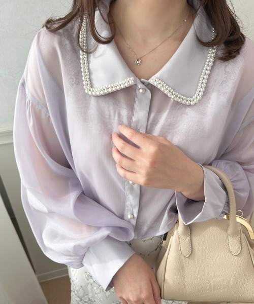 apres jour（アプレジュール）の「パールカラーシアーショートシャツ【ZOZOTOWN限定アイテム】（シャツ/ブラウス・レディース・オフホワイト/ラベンダー/グレー・X-LARGE/フリー）」の18枚目の写真