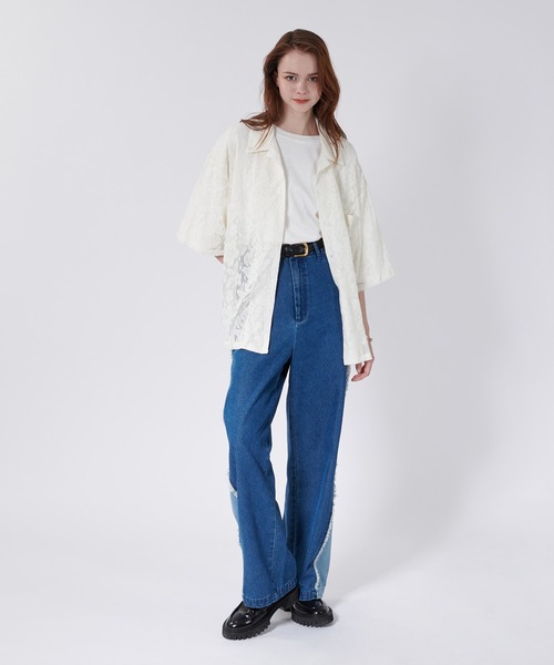 ONCILY（オンシェリー）の「FLOWER JACQUARD LACE SHEER SHIRT