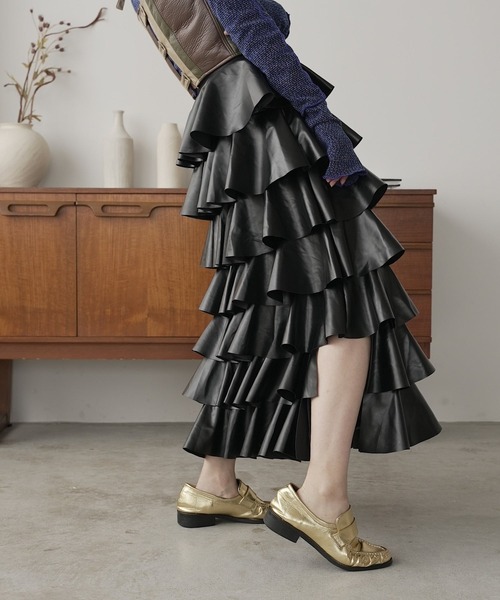 SANSeLF（サンセルフ）の「leather ruffle skirt【SANSeLF】sew23a010（スカート・レディース・ブラック・FREE）」の9枚目の写真