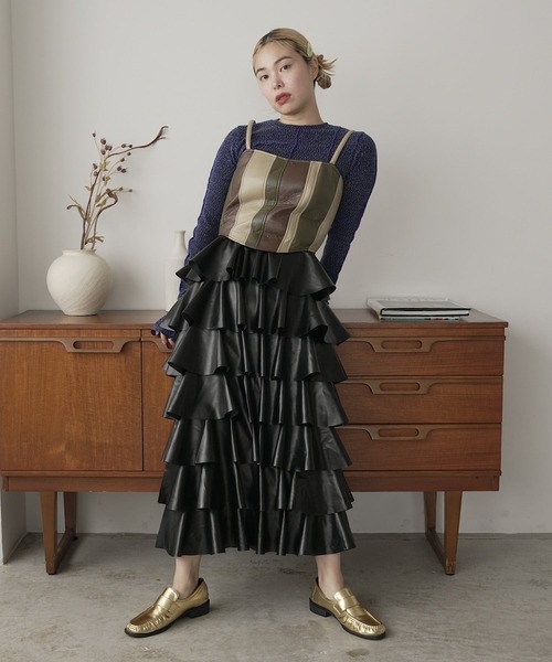 SANSeLF（サンセルフ）の「leather ruffle skirt【SANSeLF】sew23a010（スカート・レディース・ブラック・FREE）」の7枚目の写真