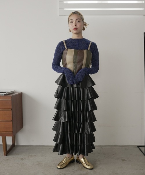 SANSeLF（サンセルフ）の「leather ruffle skirt【SANSeLF】sew23a010（スカート・レディース・ブラック・FREE）」の6枚目の写真