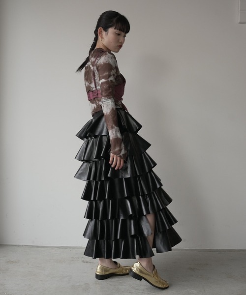 SANSeLF（サンセルフ）の「leather ruffle skirt【SANSeLF】sew23a010（スカート・レディース・ブラック・FREE）」の4枚目の写真