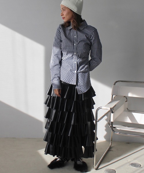 SANSeLF（サンセルフ）の「leather ruffle skirt【SANSeLF】sew23a010（スカート・レディース・ブラック・FREE）」の13枚目の写真