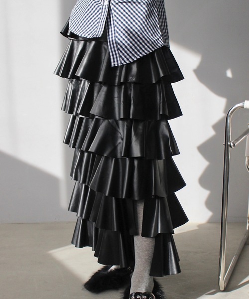 SANSeLF（サンセルフ）の「leather ruffle skirt【SANSeLF】sew23a010（スカート・レディース・ブラック・FREE）」の14枚目の写真
