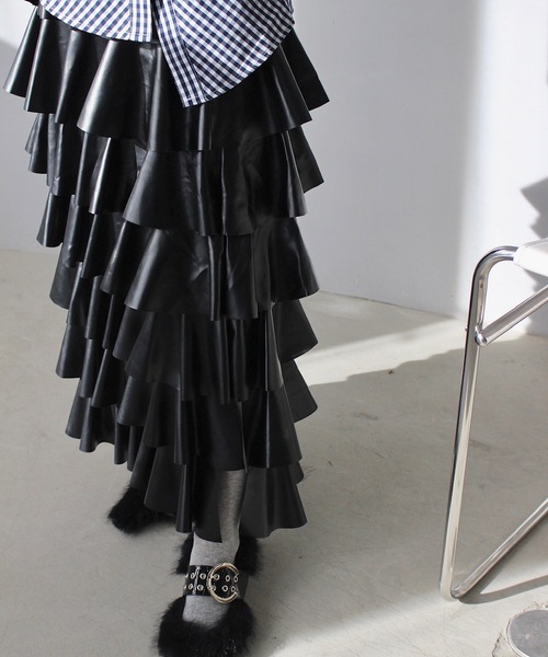 SANSeLF（サンセルフ）の「leather ruffle skirt【SANSeLF】sew23a010（スカート・レディース・ブラック・FREE）」の15枚目の写真