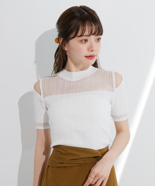 LADYMADE(レディメイド)の「スリットショルダー2WAYシアーリブニット(ニット/セーター・レディース・ブラック/ホワイト/グレー/ライム・FREE)」の2枚目の写真
