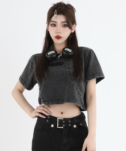 A'GEM9(エージェムナイン)の「A'GEM/9 × .kom『INSstudios/インスステュディオス』レイヤードクロップ 半袖カットソー(Tシャツ/カットソー・レディース・ライトグリーン/チャコールグレー・M/L)」の4枚目の写真