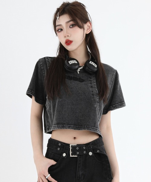 A'GEM9(エージェムナイン)の「A'GEM/9 × .kom『INSstudios/インスステュディオス』レイヤードクロップ 半袖カットソー(Tシャツ/カットソー・レディース・ライトグリーン/チャコールグレー・M/L)」の6枚目の写真