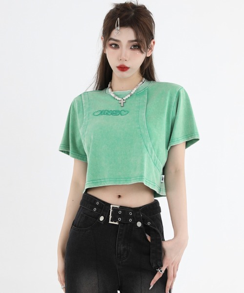 A'GEM9(エージェムナイン)の「A'GEM/9 × .kom『INSstudios/インスステュディオス』レイヤードクロップ 半袖カットソー(Tシャツ/カットソー・レディース・ライトグリーン/チャコールグレー・M/L)」の14枚目の写真