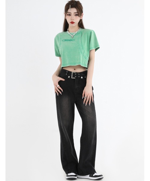 A'GEM9(エージェムナイン)の「A'GEM/9 × .kom『INSstudios/インスステュディオス』レイヤードクロップ 半袖カットソー(Tシャツ/カットソー・レディース・ライトグリーン/チャコールグレー・M/L)」の16枚目の写真