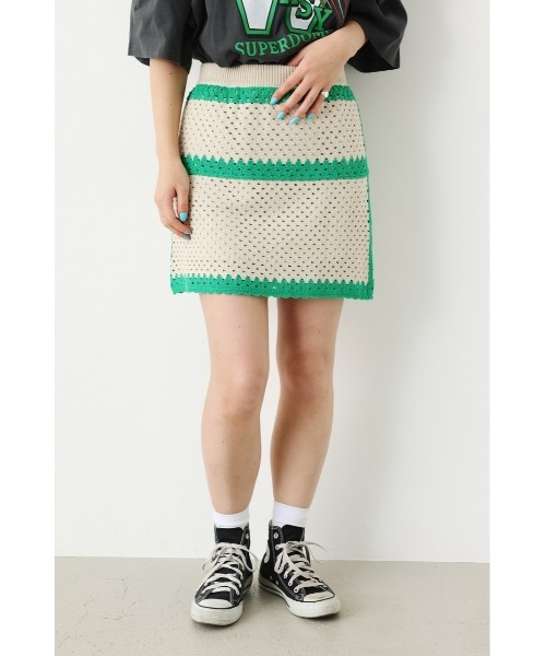 RODEO CROWNS WIDE BOWL（ロデオクラウンズワイドボウル）の「クロシェミニスカート（スカート・レディース・ライトパープル/レッド/アイボリー・FREE）」の7枚目の写真