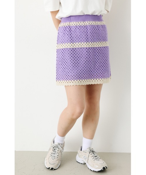 RODEO CROWNS WIDE BOWL（ロデオクラウンズワイドボウル）の「クロシェミニスカート（スカート・レディース・ライトパープル/レッド/アイボリー・FREE）」の12枚目の写真