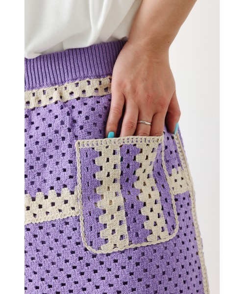 RODEO CROWNS WIDE BOWL（ロデオクラウンズワイドボウル）の「クロシェミニスカート（スカート・レディース・ライトパープル/レッド/アイボリー・FREE）」の16枚目の写真