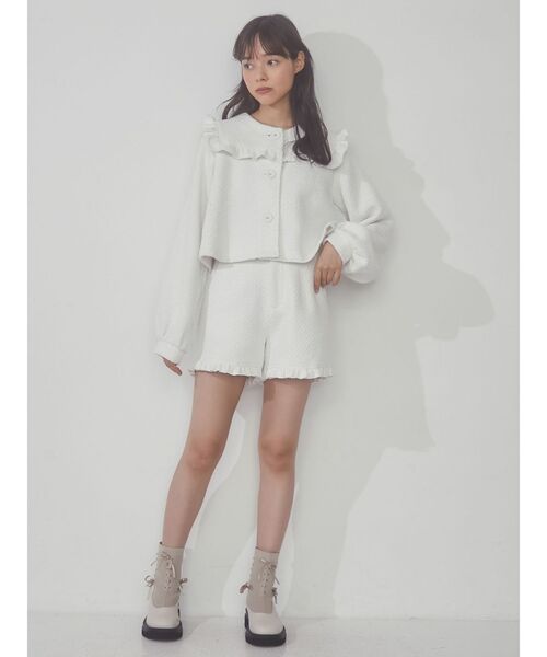 merry jenny(メリージェニー)の「ツイードフリルショートパンツ【セットアップ対応可能】(チノパンツ・レディース・オフホワイト/ブラック・FREE)」の5枚目の写真