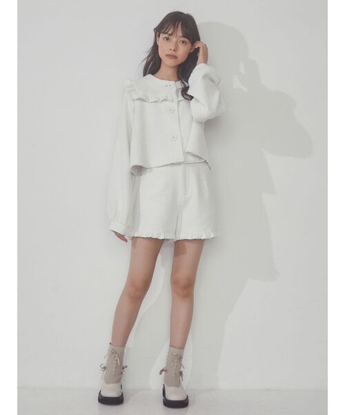 merry jenny(メリージェニー)の「ツイードフリルショートパンツ【セットアップ対応可能】(チノパンツ・レディース・オフホワイト/ブラック・FREE)」の9枚目の写真