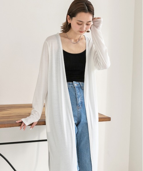 ad thie(アドティエ)の「接触冷感UVカット サムホール ロングカーディガン(カーディガン/ボレロ・レディース・オフホワイト/ブラック/オレンジ系その他4/ミント/ダークブラウン・FREE/LL)」の6枚目の写真