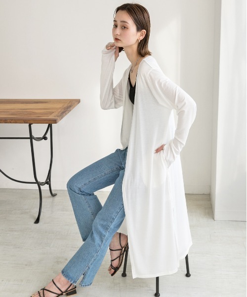 セール】接触冷感UVカット サムホール ロングカーディガン