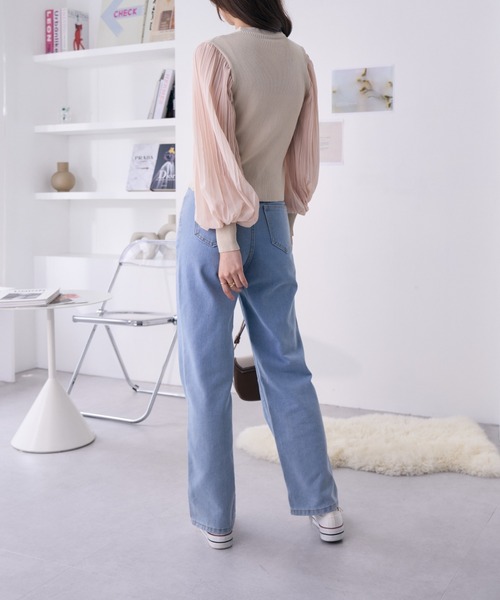 Ada.（エイダ）の「異素材スリーブVネックニットトップス（ニット/セーター・レディース・ベージュ/ホワイト/ブラック・FREE）」の11枚目の写真