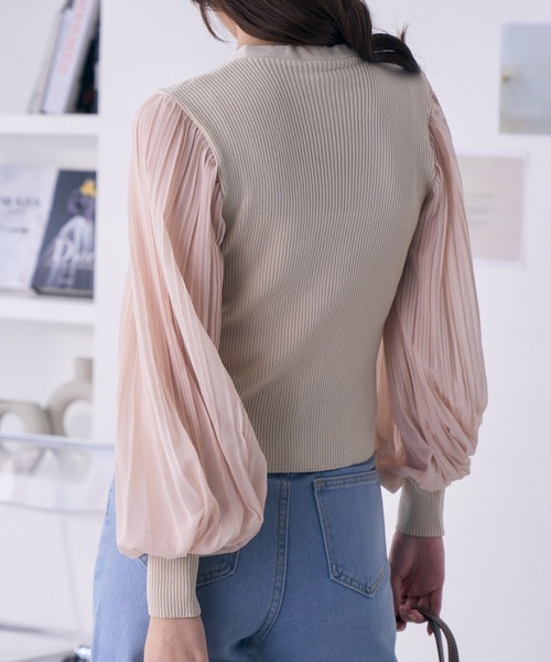 Ada.（エイダ）の「異素材スリーブVネックニットトップス（ニット/セーター・レディース・ベージュ/ホワイト/ブラック・FREE）」の12枚目の写真